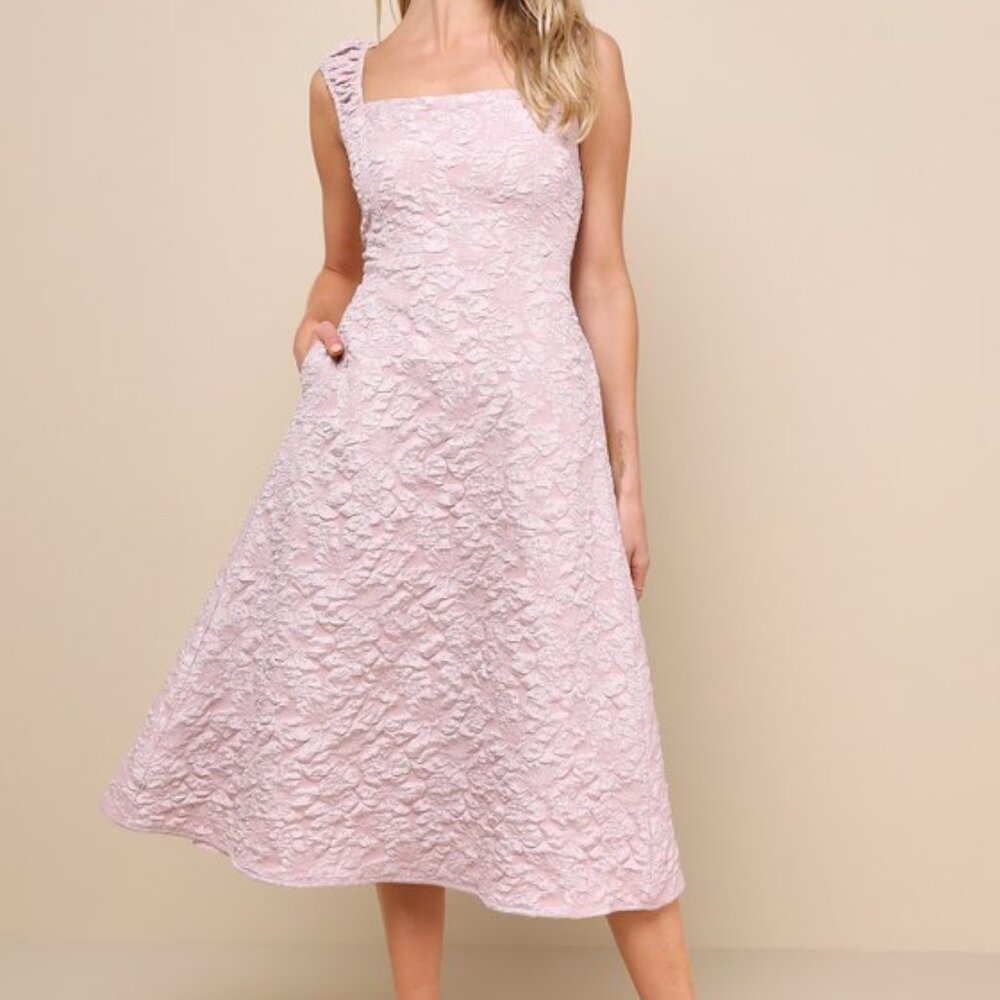 Lulus Springtime Aura Mauve Jacquard Lace-up Midi Dress With Pockets Pink